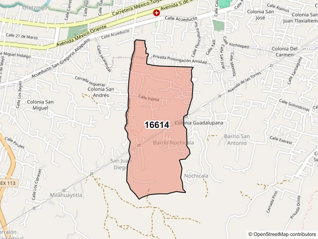 Mapa del código postal 16614, Xochimilco, Ciudad de México