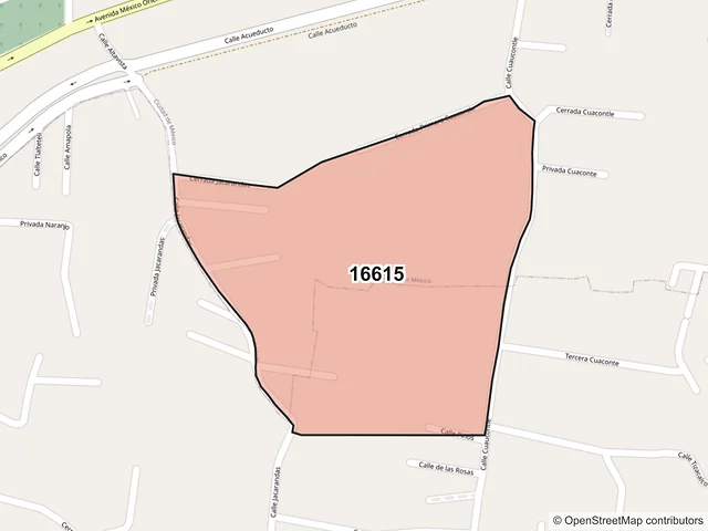 Mapa del código postal 16615, Xochimilco, Ciudad de México