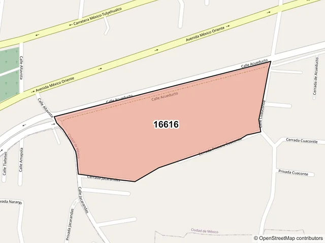 Mapa del código postal 16616, Xochimilco, Ciudad de México