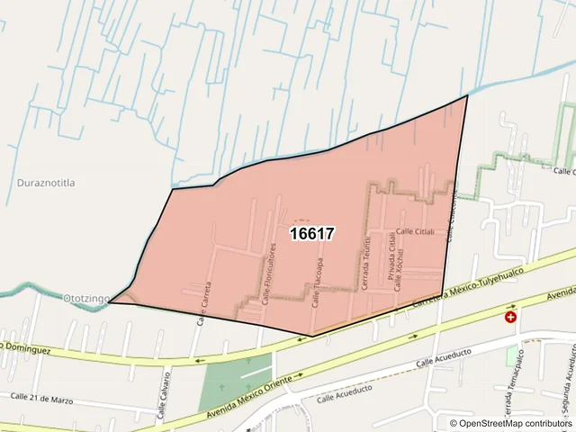 Mapa del código postal 16617, Xochimilco, Ciudad de México