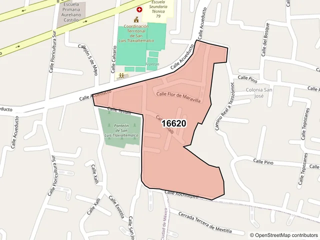 Mapa del código postal 16620, Xochimilco, Ciudad de México