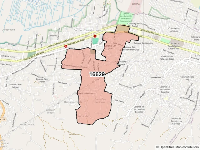 Mapa del código postal 16629, Xochimilco, Ciudad de México