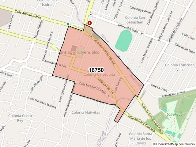 Mapa del código postal 16750, Xochimilco, Ciudad de México