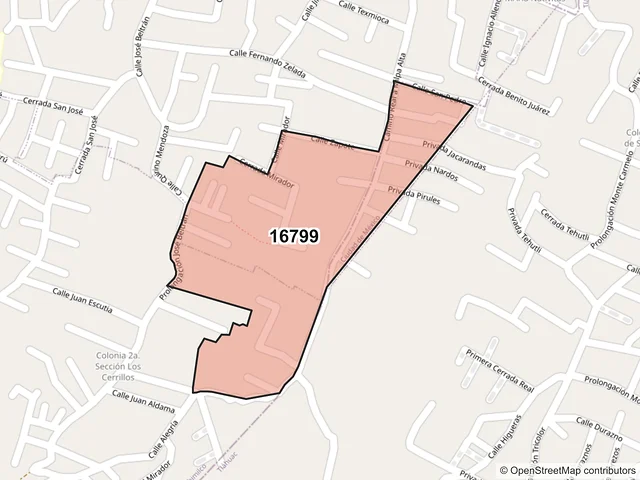 Mapa del código postal 16799, Xochimilco, Ciudad de México