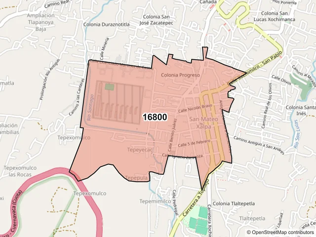 Mapa del código postal 16800, Xochimilco, Ciudad de México