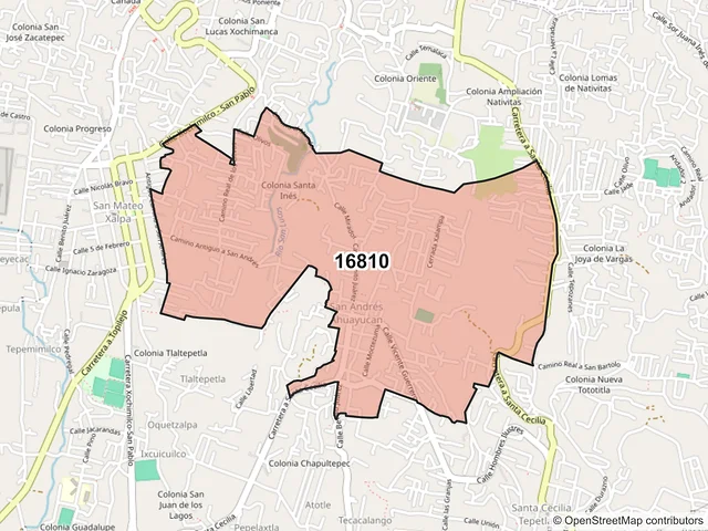 Mapa del código postal 16810, Xochimilco, Ciudad de México
