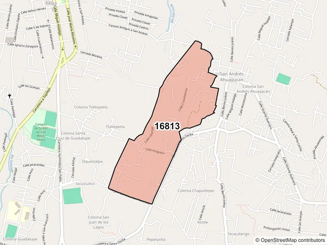 Mapa del código postal 16813, Xochimilco, Ciudad de México