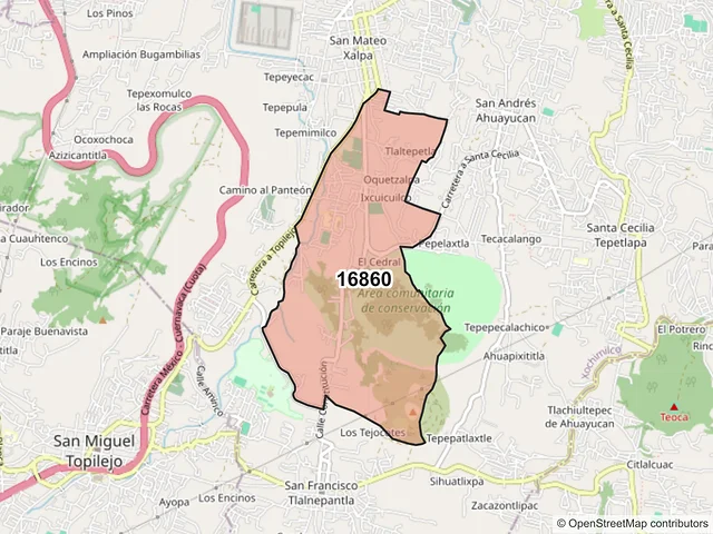 Mapa del código postal 16860, Xochimilco, Ciudad de México