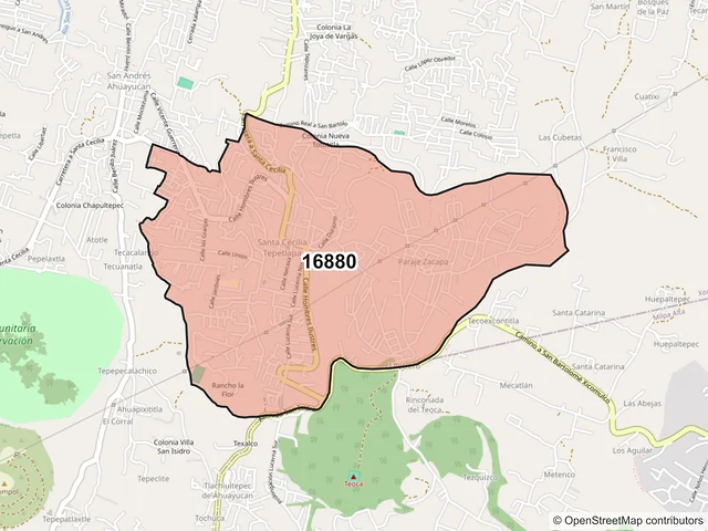 Mapa del código postal 16880, Xochimilco, Ciudad de México