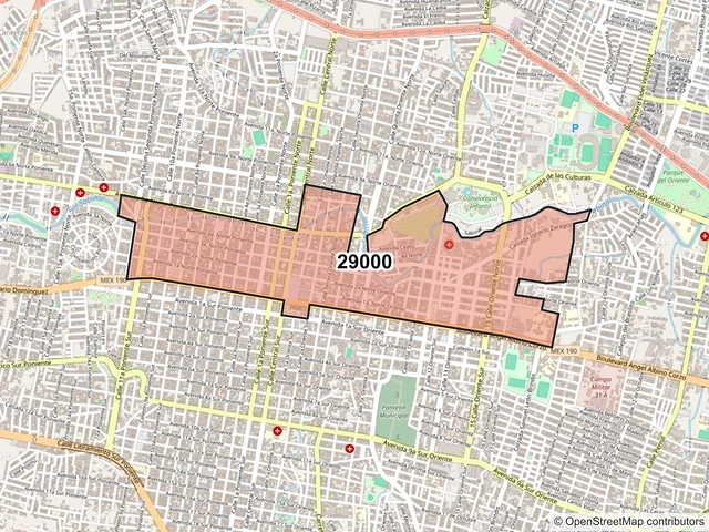 Mapa del código postal 29000, Tuxtla Gutiérrez, Chiapas