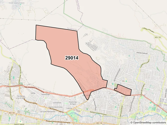 Mapa del código postal 29014, Tuxtla Gutiérrez, Chiapas