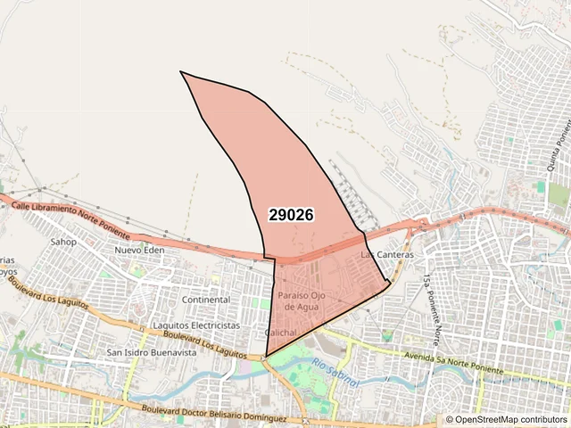 Mapa del código postal 29026, Tuxtla Gutiérrez, Chiapas