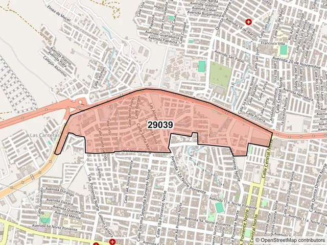Mapa del código postal 29039, Tuxtla Gutiérrez, Chiapas