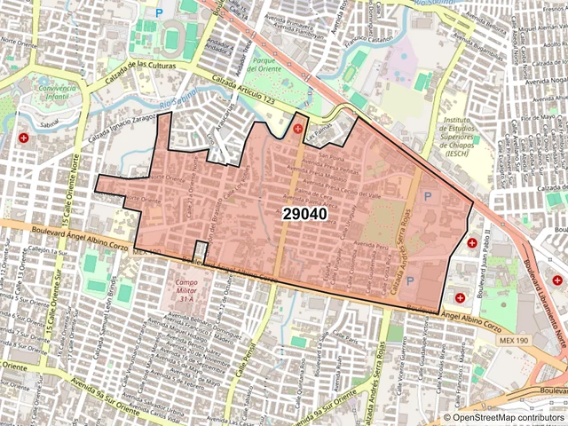 Mapa del código postal 29040, Tuxtla Gutiérrez, Chiapas