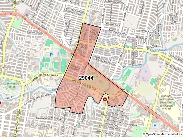 Mapa del código postal 29044, Tuxtla Gutiérrez, Chiapas