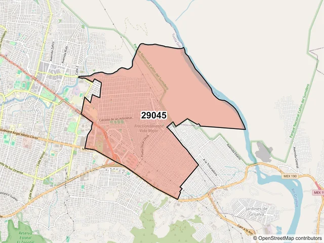 Mapa del código postal 29045, Tuxtla Gutiérrez, Chiapas