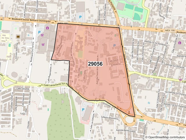 Mapa del código postal 29056, Tuxtla Gutiérrez, Chiapas