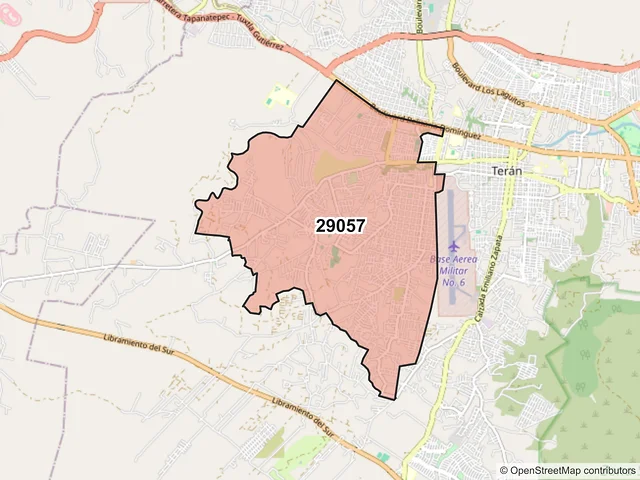 Mapa del código postal 29057, Tuxtla Gutiérrez, Chiapas