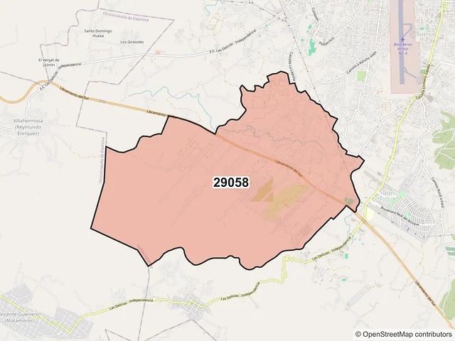 Mapa del código postal 29058, Tuxtla Gutiérrez, Chiapas