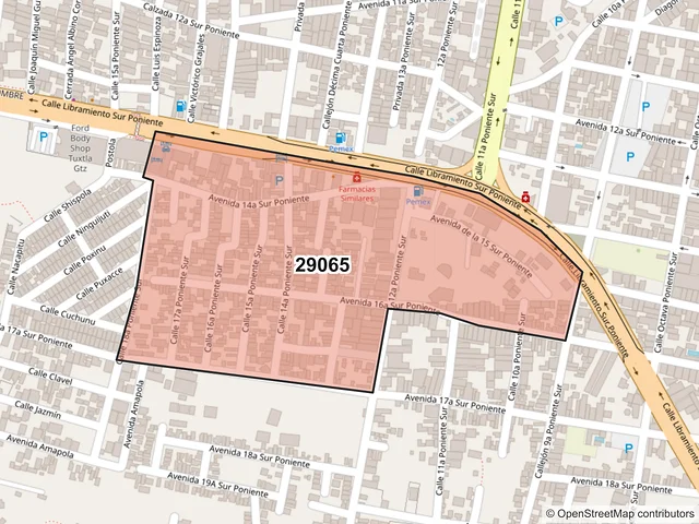 Mapa del código postal 29065, Tuxtla Gutiérrez, Chiapas