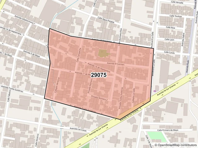 Mapa del código postal 29075, Tuxtla Gutiérrez, Chiapas