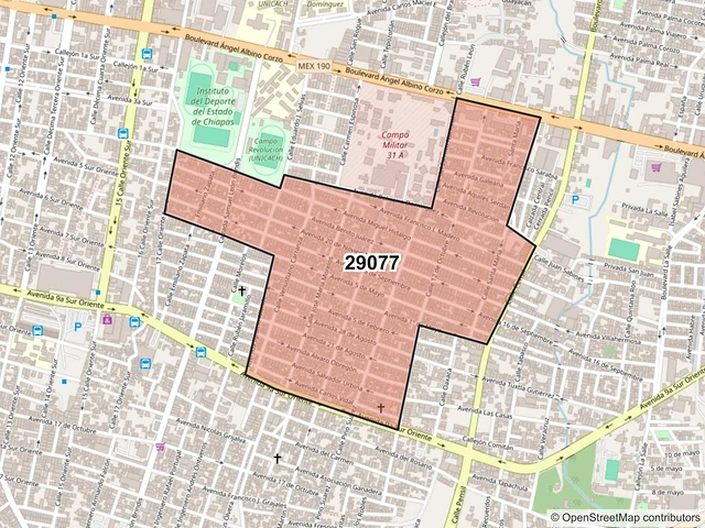 Mapa del código postal 29077, Tuxtla Gutiérrez, Chiapas