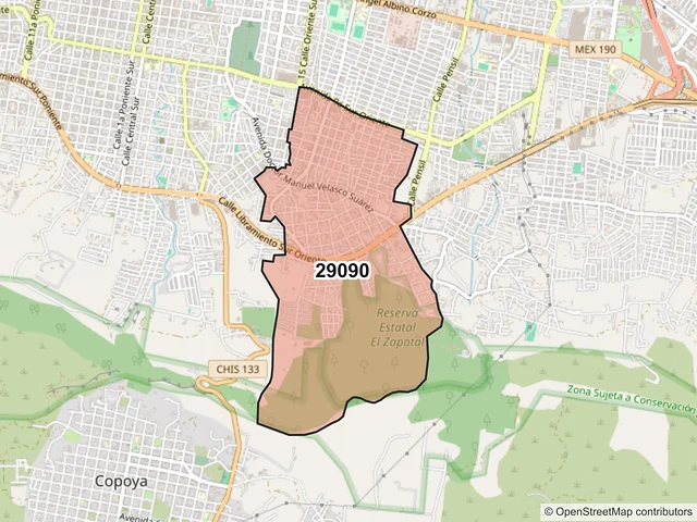 Mapa del código postal 29090, Tuxtla Gutiérrez, Chiapas