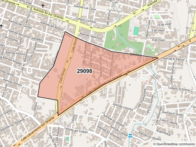 Mapa del código postal 29098, Tuxtla Gutiérrez, Chiapas