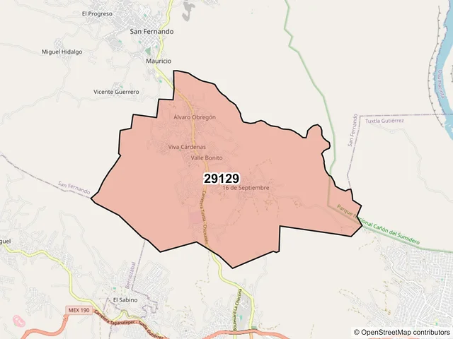 Mapa del código postal 29129, San Fernando, Chiapas