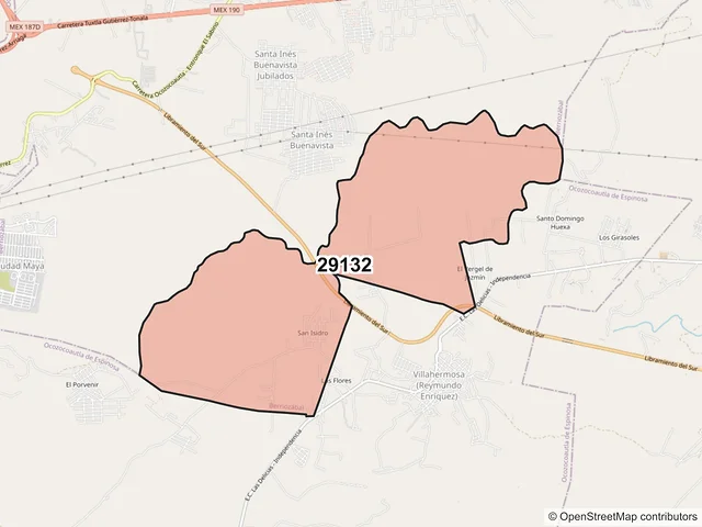 Mapa del código postal 29132, Berriozábal, Chiapas