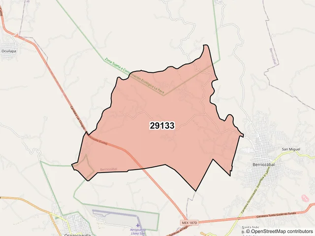 Mapa del código postal 29133, Berriozábal, Chiapas
