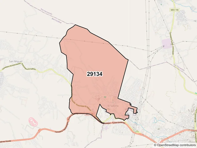 Mapa del código postal 29134, Berriozábal, Chiapas