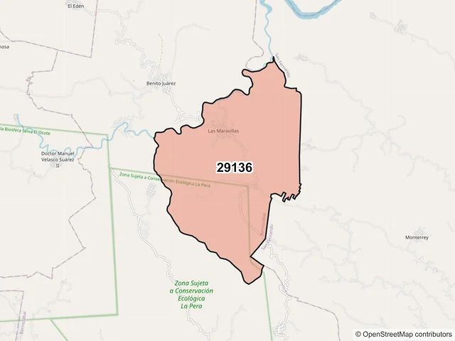 Mapa del código postal 29136, Berriozábal, Chiapas