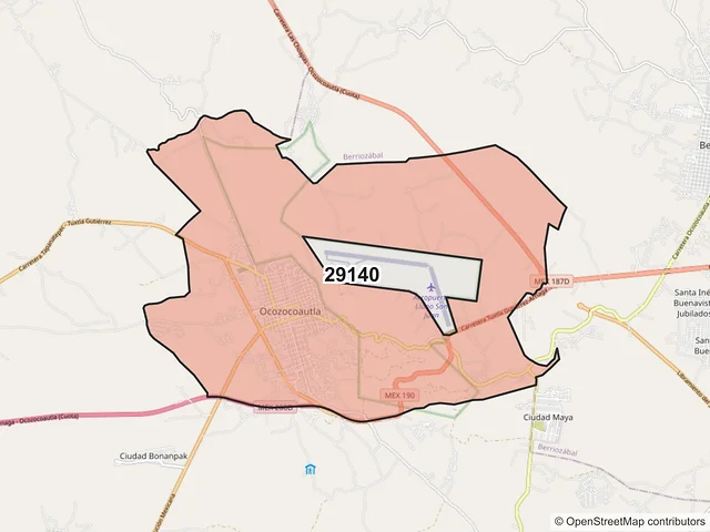 Mapa del código postal 29140, Ocozocoautla de Espinosa, Chiapas