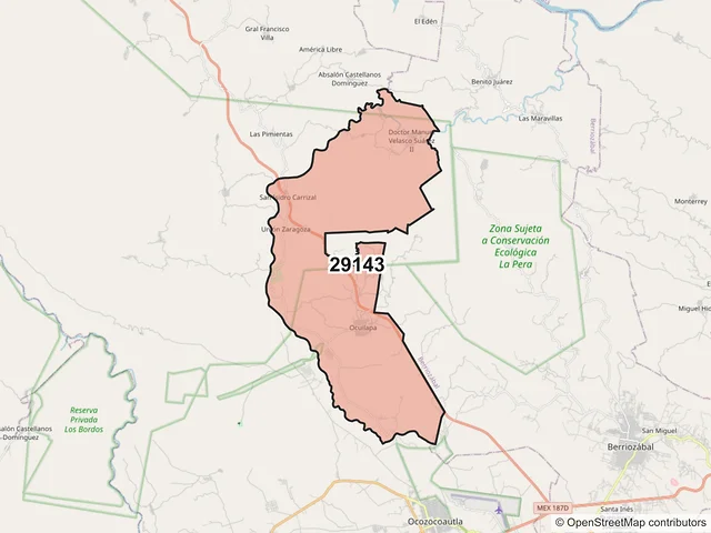 Mapa del código postal 29143, Ocozocoautla de Espinosa, Chiapas