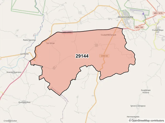 Mapa del código postal 29144, Ocozocoautla de Espinosa, Chiapas