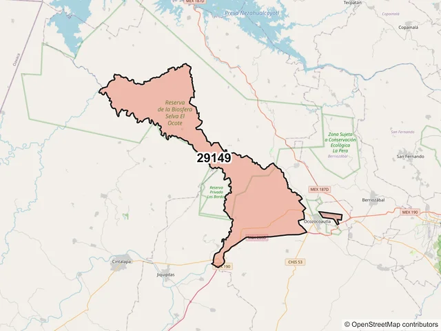 Mapa del código postal 29149, Ocozocoautla de Espinosa, Chiapas