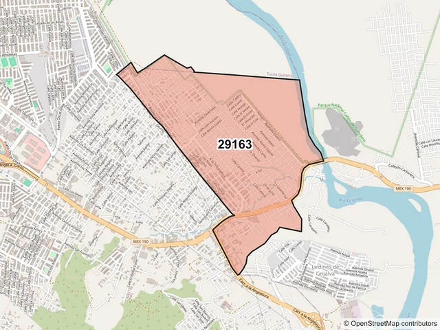 Mapa del código postal 29163, Chiapa de Corzo, Chiapas