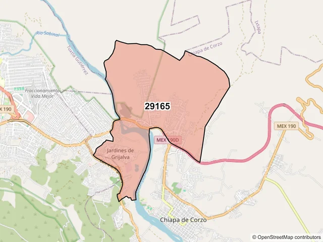 Mapa del código postal 29165, Chiapa de Corzo, Chiapas