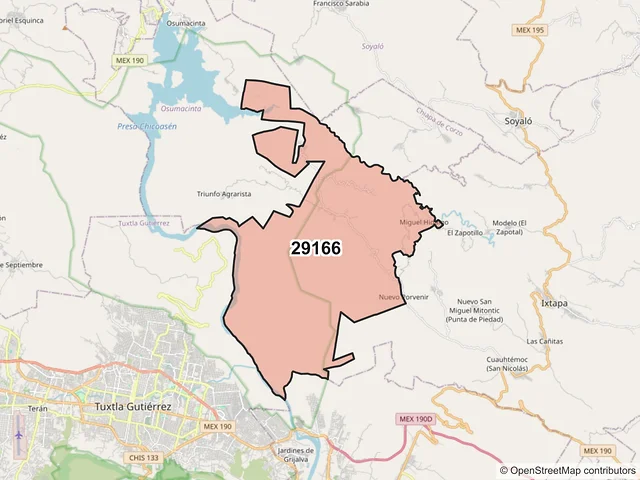 Mapa del código postal 29166, Chiapa de Corzo, Chiapas