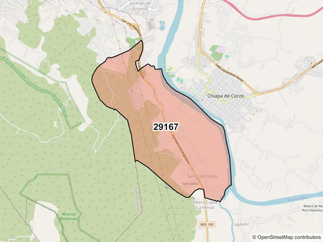 Mapa del código postal 29167, Chiapa de Corzo, Chiapas