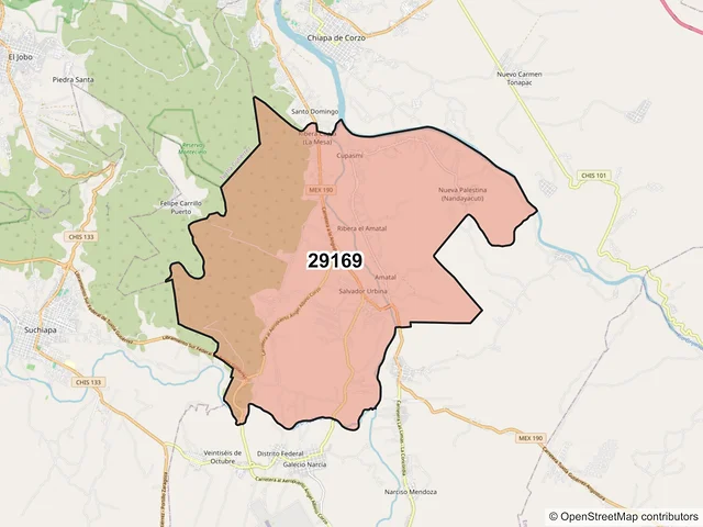 Mapa del código postal 29169, Chiapa de Corzo, Chiapas