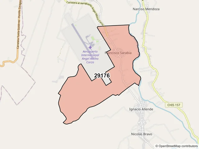 Mapa del código postal 29176, Chiapa de Corzo, Chiapas