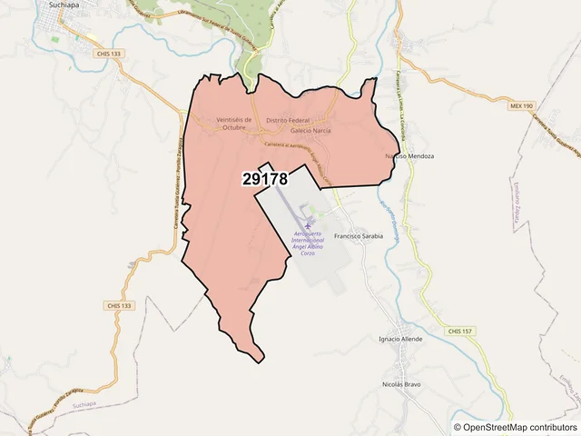 Mapa del código postal 29178, Chiapa de Corzo, Chiapas