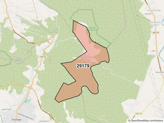 Mapa del código postal 29179, Chiapa de Corzo, Chiapas