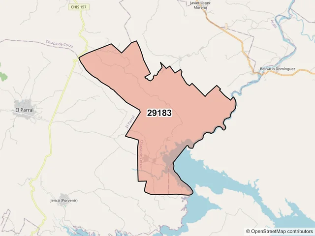 Mapa del código postal 29183, Chiapa de Corzo, Chiapas