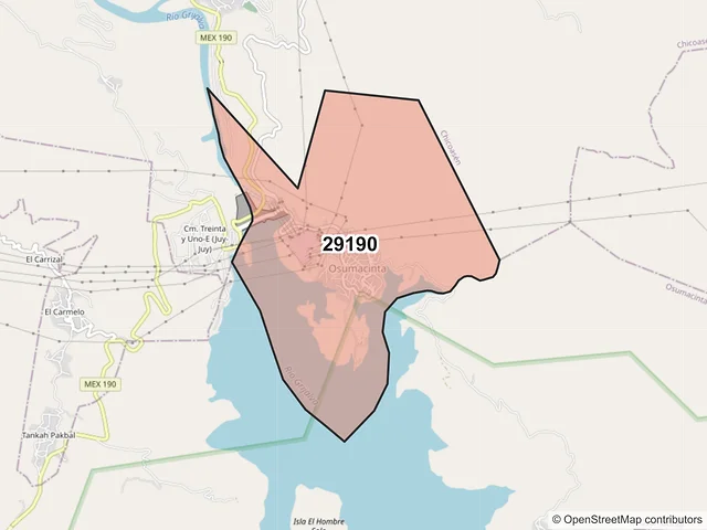 Mapa del código postal 29190, Osumacinta, Chiapas