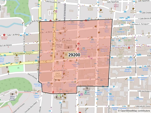 Mapa del código postal 29200, San Cristóbal de las Casas, Chiapas