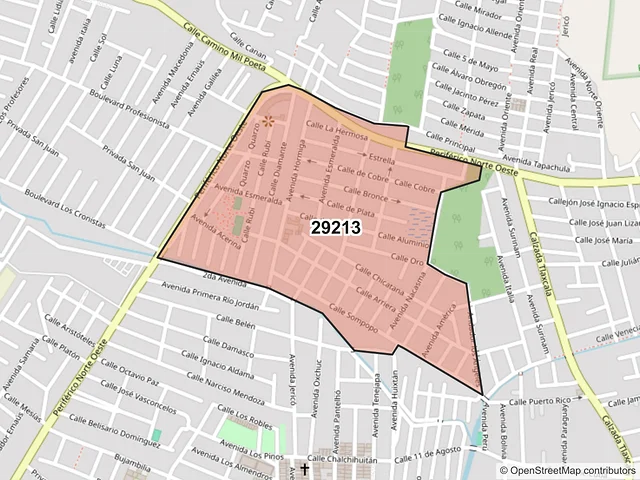 Mapa del código postal 29213, San Cristóbal de las Casas, Chiapas