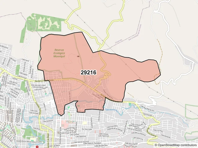 Mapa del código postal 29216, San Cristóbal de las Casas, Chiapas